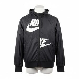 Nike Windrunner Jacket Small Black White Big Logo Swoosh Windbreaker Hooded Mens